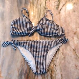 XHILARATION Black Gingham Bikini, XL top, Medium bottoms